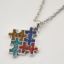 Load image into Gallery viewer, Rhodium Plated Autism Awareness Jigsaw Puzzle Piece Multicolor Crystal Pendant