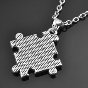 Rhodium Plated Autism Awareness Jigsaw Puzzle Piece Multicolor Crystal Pendant