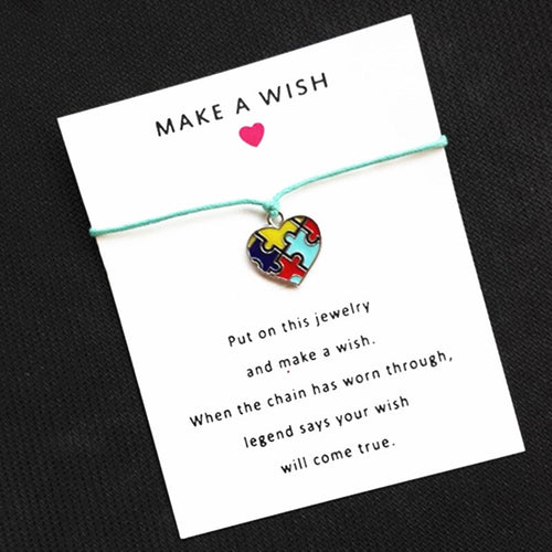 Autism Awareness Jigsaw Puzzle Piece Wish Card Bracelet