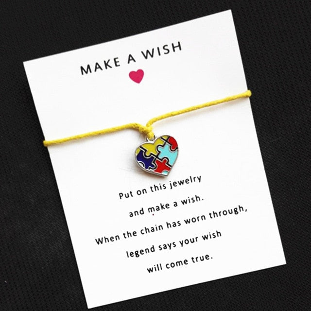 Autism Awareness Jigsaw Puzzle Piece Wish Card Bracelet