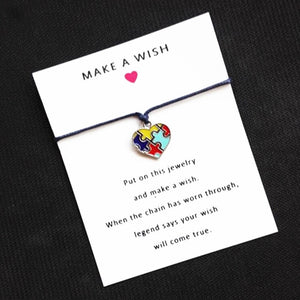 Autism Awareness Jigsaw Puzzle Piece Wish Card Bracelet