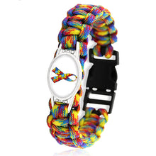 Load image into Gallery viewer, Puzzle Piece Autism Awareness Bracelets Hope Glass Cabochon Survival Paracord Charm Bracelets