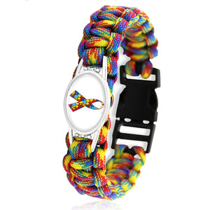 Puzzle Piece Autism Awareness Bracelets Hope Glass Cabochon Survival Paracord Charm Bracelets