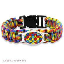 Load image into Gallery viewer, Puzzle Piece Autism Awareness Bracelets Hope Glass Cabochon Survival Paracord Charm Bracelets