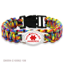 Load image into Gallery viewer, Puzzle Piece Autism Awareness Bracelets Hope Glass Cabochon Survival Paracord Charm Bracelets