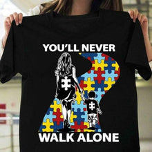 Load image into Gallery viewer, New Autism Awareness Mom &amp; Son You&#39;ll Never Walk Alone Black T Shirt